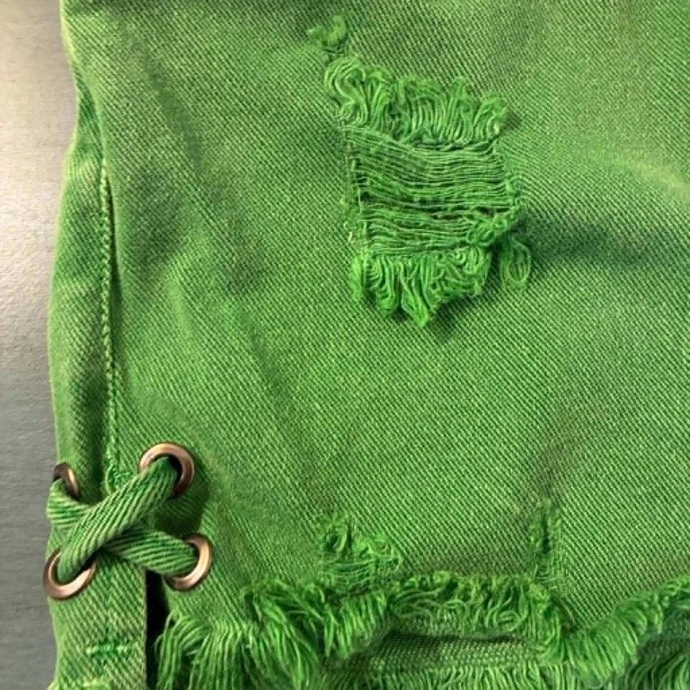 Spezzato Teen Denim Shorts Womens 38 Green Distressed Lace Up Frayed